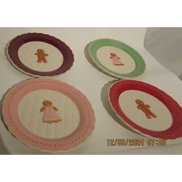 Bonnie Lynn gingerbread man & girl dessert appetizer plates set of 4 - Picture 1 of 7